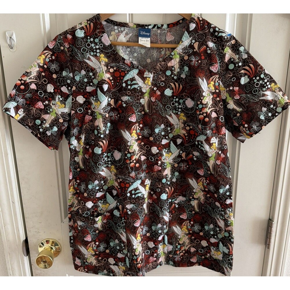Disney Tinkerbell Hearts Scrub Top Size M
